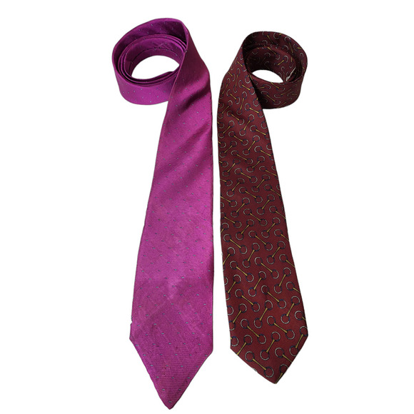 Vintage Christian Dior Silk Ties Lot of 2 Red Pink Barbie Core Flaw # 643 - Picture 2 of 12
